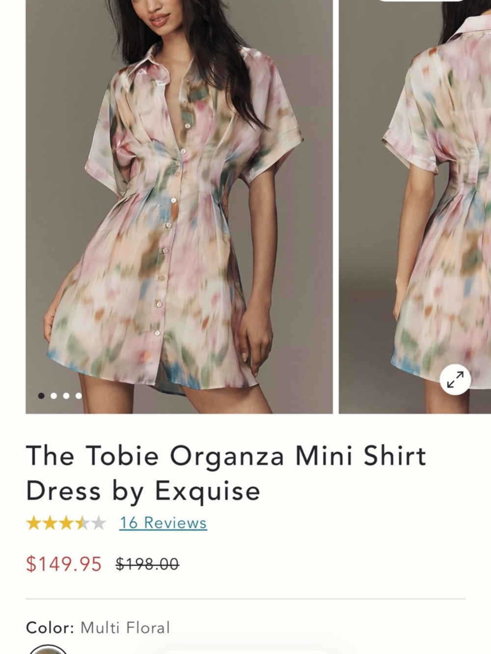 Exquise Tobie Organza Mini Shirt Dress in Multi Floral